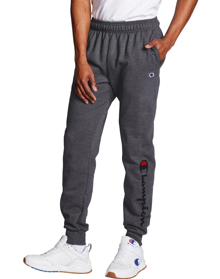 Champion Powerblend Fleece Script Logo Joggingbroek Heren - DonkerGrijs - Belgie 4563EMCNT